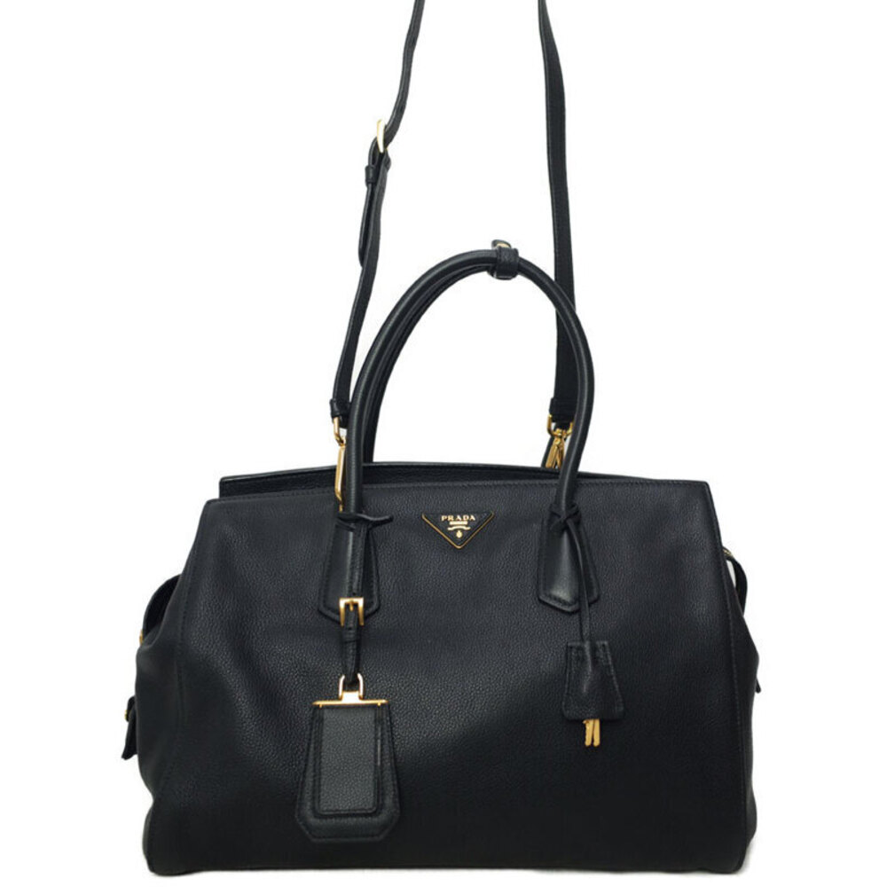 Prada Black Vitello Daino Leather Double Handle Tote 2way Bag